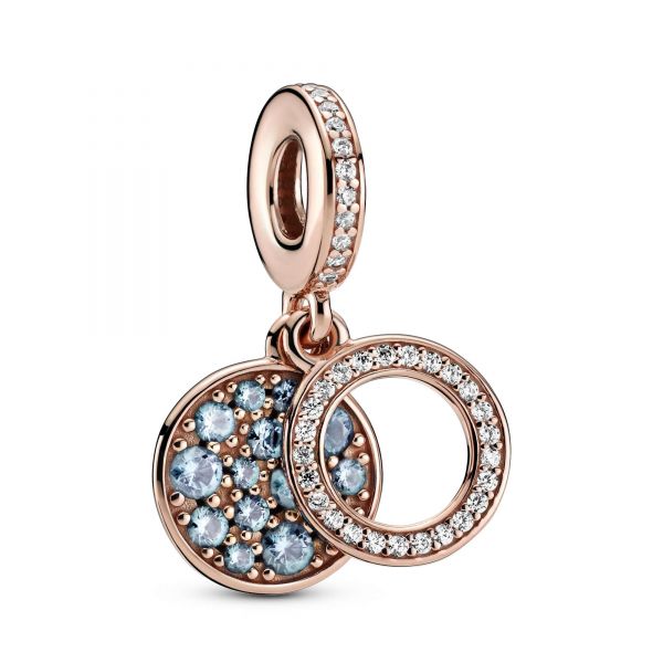 PANDORA Charm pendente con doppio disco azzurro scintillante