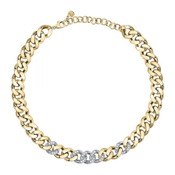 CHIARA FERRAGNI CHAIN NECKLACE YELLOW GOLD+SILVER/PAVE WHITE CZ 38+7CM