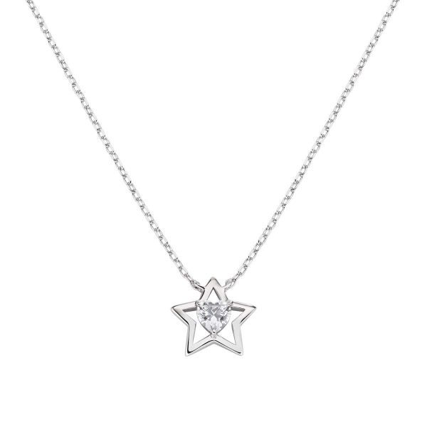 AMEN  Collana Stella in Argento Rodio e Zircone Bianco