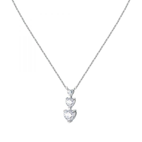 CHIARA FERRAGNI DIAMOND HEART SILVER CHAIN& PENDANT  WHITE CZ 38+4CM