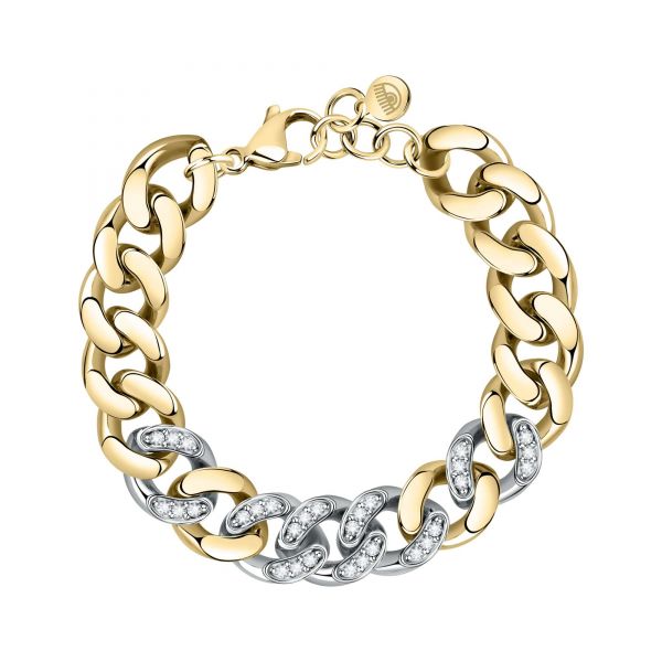 CHIARA FERRAGNI CHAIN BRACELET YELLOW GOLD+SILVER/PAVE WHITE CZ 170+25MM