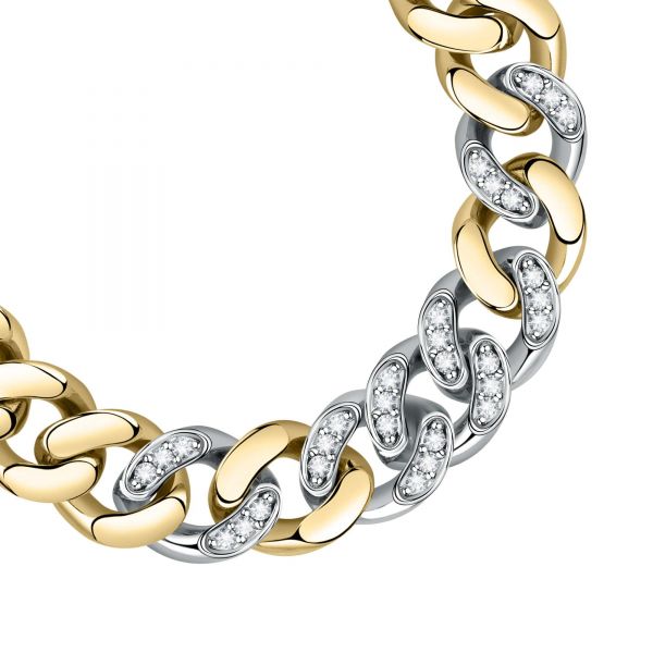 CHIARA FERRAGNI CHAIN BRACELET YELLOW GOLD+SILVER/PAVE WHITE CZ 170+25MM