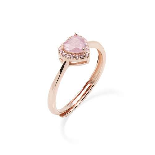 AMEN  Anello regolabile in Argento Rosato con Cuore in Creek Stone