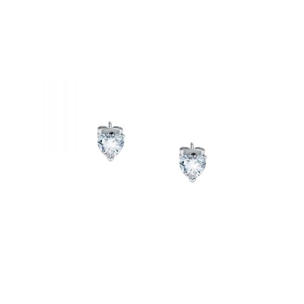 CHIARA FERRAGNI DIAMOND HEART EARRINGS SILVER+WHITE CZ 6MM