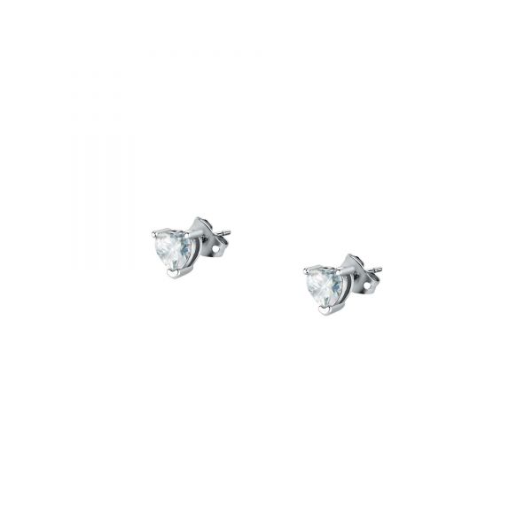 CHIARA FERRAGNI DIAMOND HEART EARRINGS SILVER+WHITE CZ 6MM