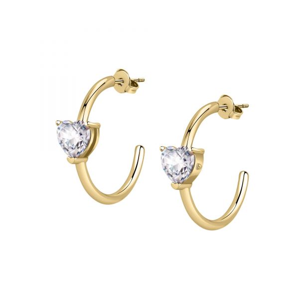 CHIARA FERRAGNI DIAMOND HEART  EARRINGS YELLOW GOLD+WHITE CZ 28MM