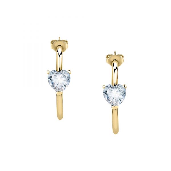 CHIARA FERRAGNI DIAMOND HEART  EARRINGS YELLOW GOLD+WHITE CZ 28MM