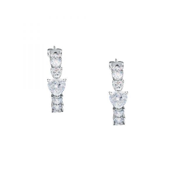 CHIARA FERRAGNI DIAMOND HEART  EARRINGS SILVER+WHITE CZ 27MM