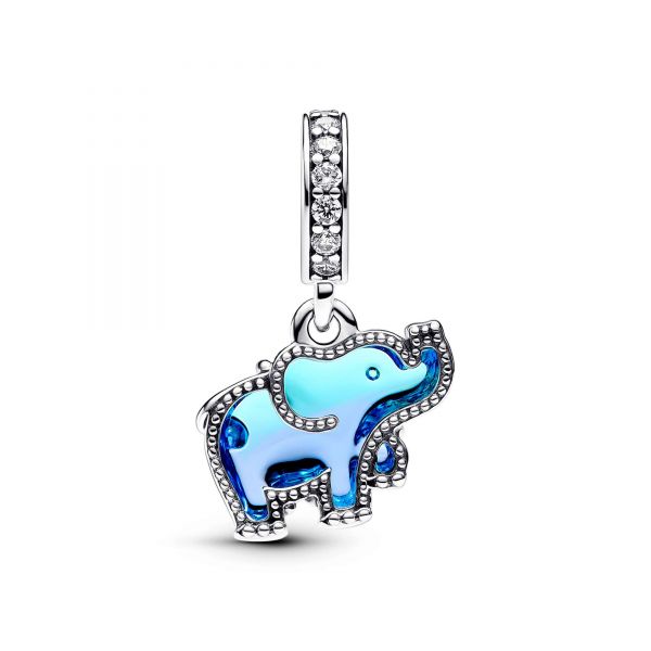 PANDORA Pendente Elefante Vetro  di Murano Blu