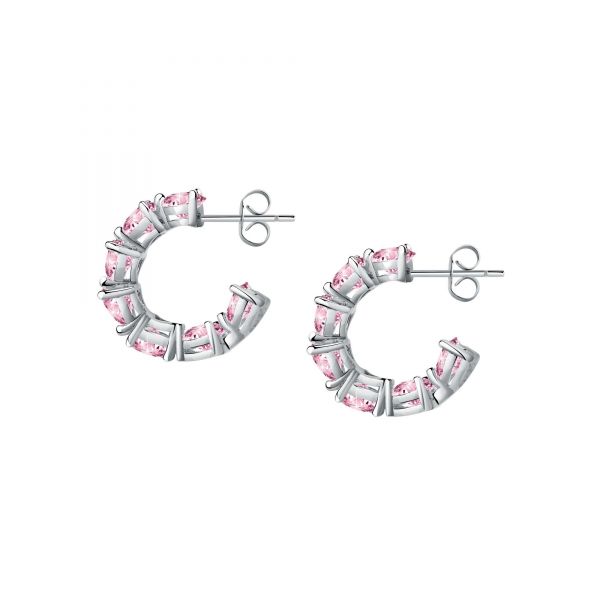 CHIARA FERRAGNI DIAMOND HEART  EARRINGS SILVER+PINK CZ 17.5MM