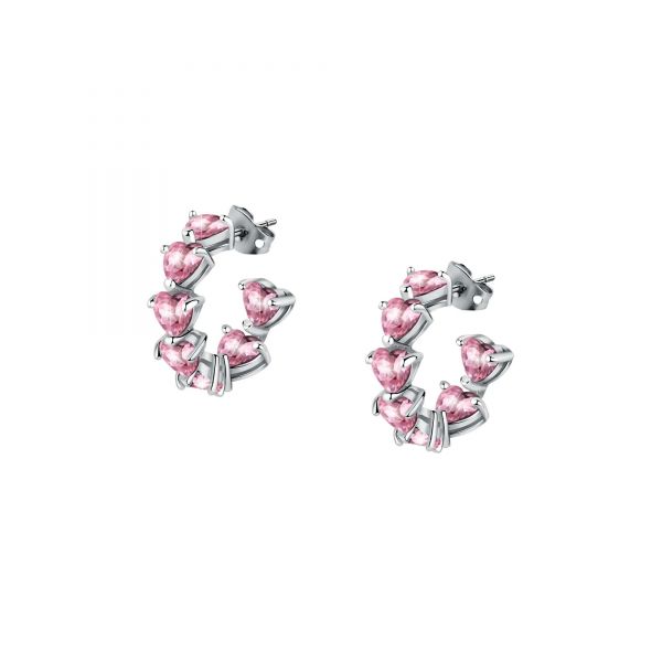 CHIARA FERRAGNI DIAMOND HEART  EARRINGS SILVER+PINK CZ 17.5MM