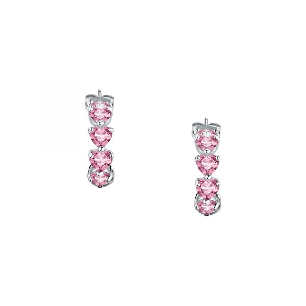 CHIARA FERRAGNI DIAMOND HEART  EARRINGS SILVER+PINK CZ 17.5MM