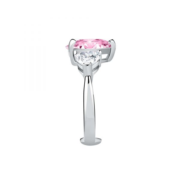 CHIARA FERRAGNI DIAMOND HEART RING SILVER+WHITE/PINK CZ 