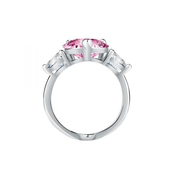 CHIARA FERRAGNI DIAMOND HEART RING SILVER+WHITE/PINK CZ 