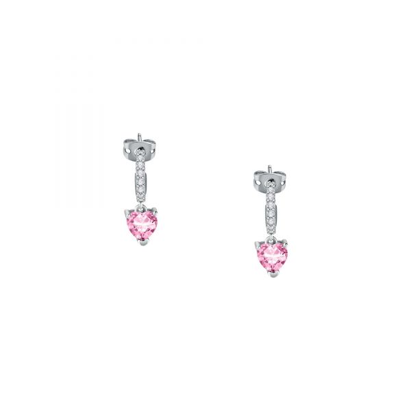 CHIARA FERRAGNI DIAMOND HEART  EARRINGS SILVER+WHITE/PINK CZ 18MM