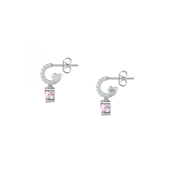 CHIARA FERRAGNI DIAMOND HEART  EARRINGS SILVER+WHITE/PINK CZ 18MM