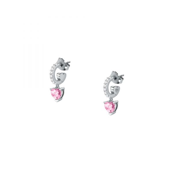 CHIARA FERRAGNI DIAMOND HEART  EARRINGS SILVER+WHITE/PINK CZ 18MM